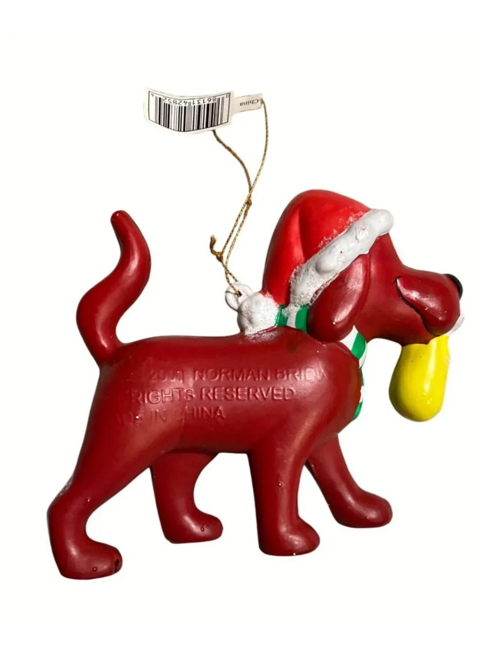 Clifford the Big Red Dog Christmas Ornament With Santa Hat and Scarf